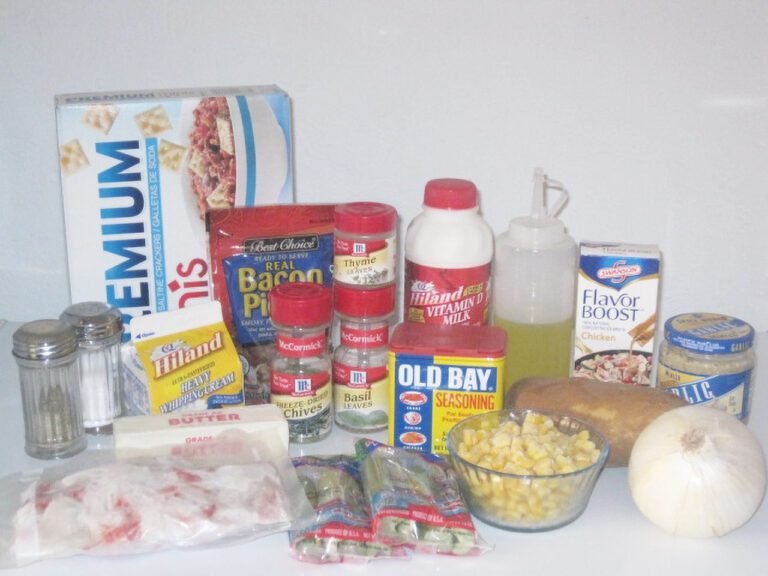 Ingredients for Crab and Corn Chowder