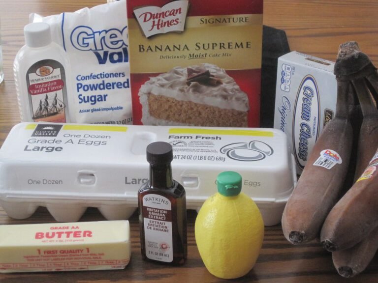 Ingredients for Banana Cake with Real Banana Frosting